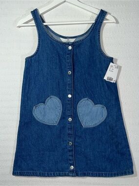 H&M Girls Denim Overall Dress Size 8Y Kids Hearts Vacation Trip Summer NWT